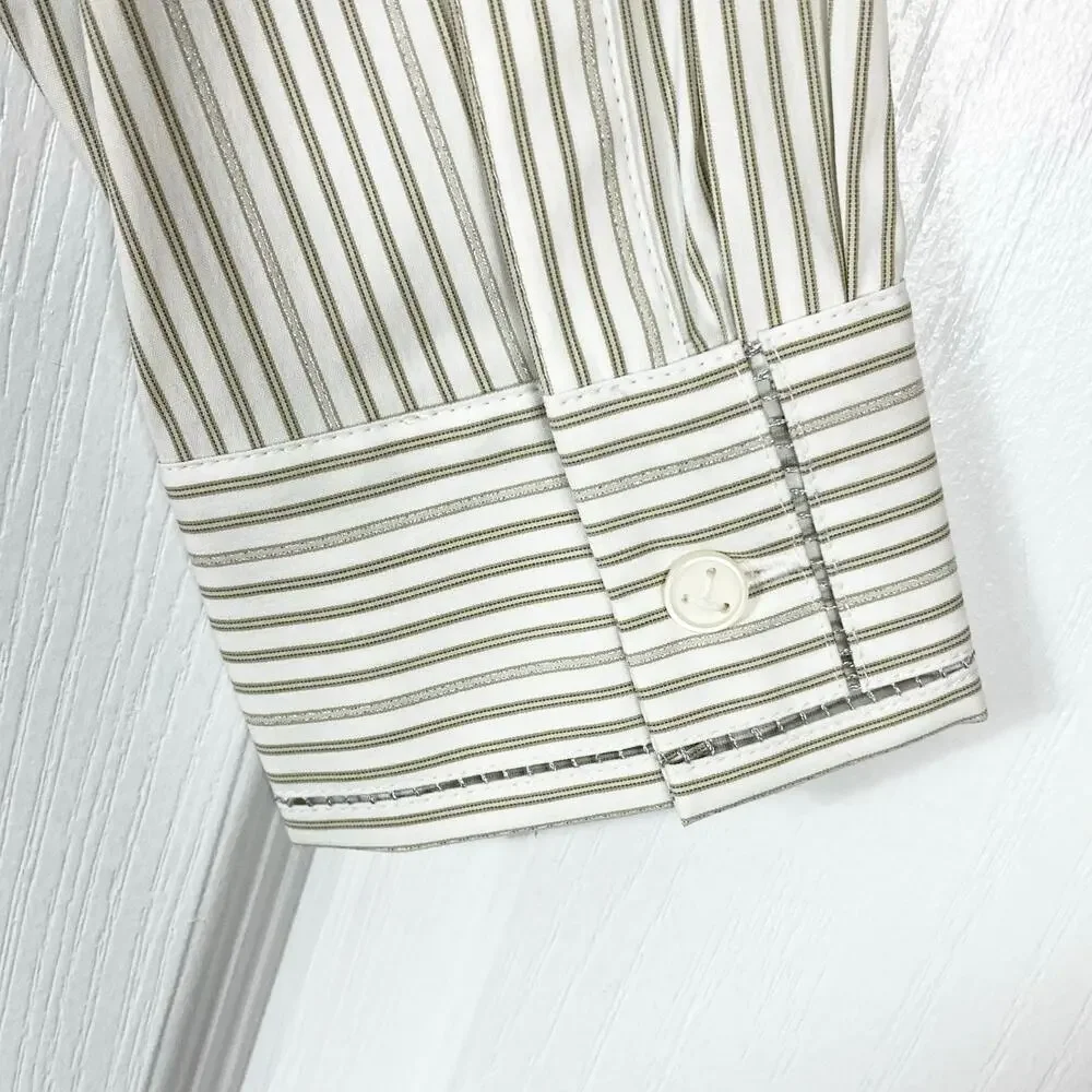 NWOT LAFAYETTE 148 Top S Stripe White Silver Crochet Button-Up Long-Slev”Greyson - Picture 12 of 16